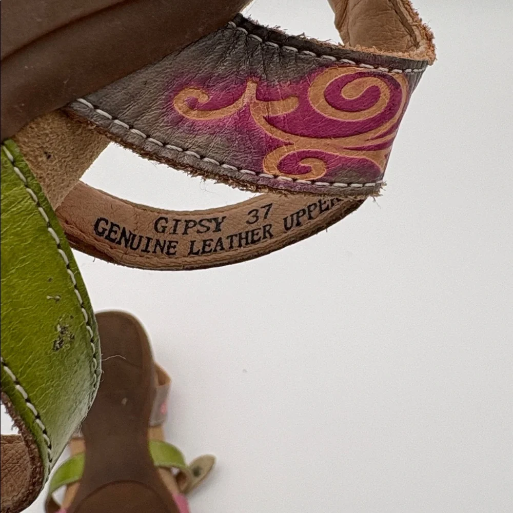 L'Artiste Gipsy Spring Step Leather Colorful Strappy Sandals Women Size 37 - Picture 5 of 5
